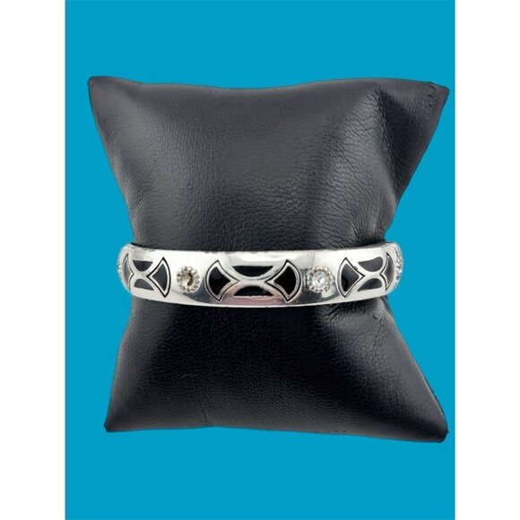 Brighton Capella Black Enamel Rhinestone Magnetic Clasp Hinged Bracelet - Picture 1 of 9